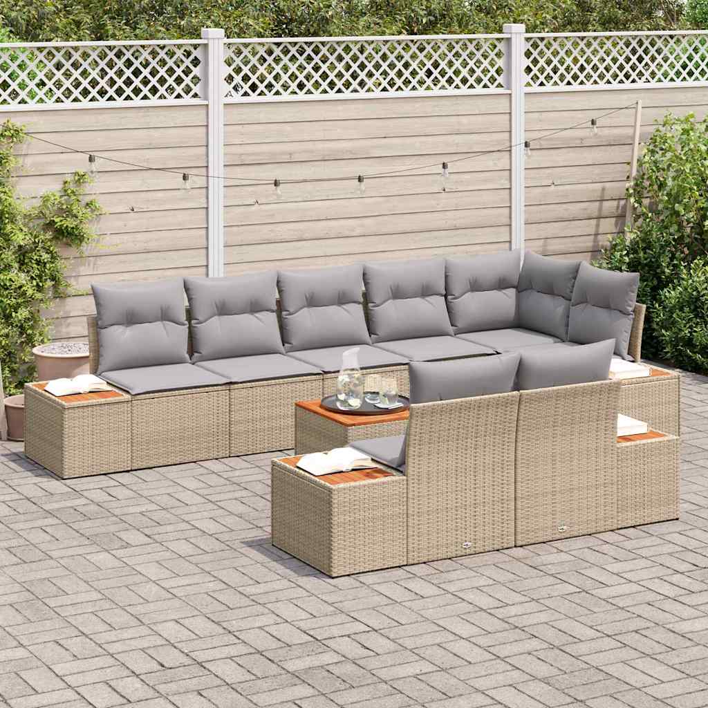 Garten-Sofa-Set mit Kissen 9 pcs Beige Poly-Rattan