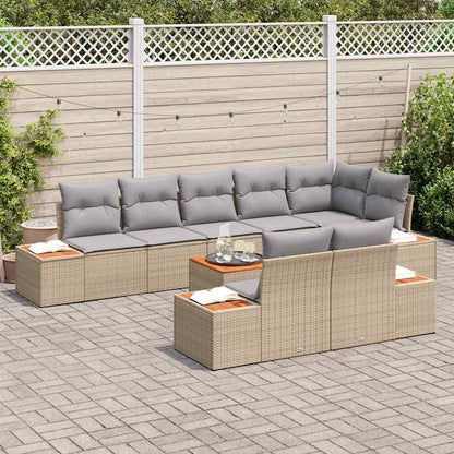 Garten-Sofa-Set mit Kissen 9 pcs Beige Poly-Rattan