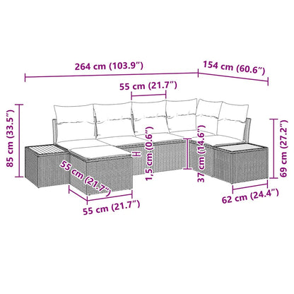 Garten-Sofa-Set mit Kissen 6 pcs Schwarz Poly Rattan