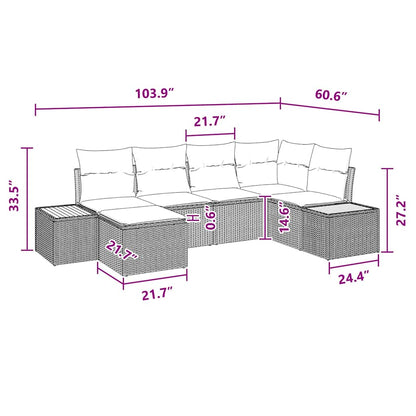 Garten-Sofa-Set mit Kissen 6 pcs Schwarz Poly Rattan
