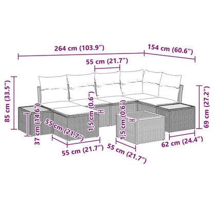 Garten-Sofa-Set mit Kissen 7 pcs Schwarz Poly Rattan