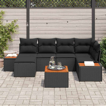 Garten-Sofa-Set mit Kissen 7 pcs Schwarz Poly-Rattan