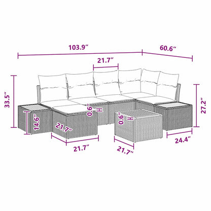 Garten-Sofa-Set mit Kissen 7 pcs Schwarz Poly Rattan
