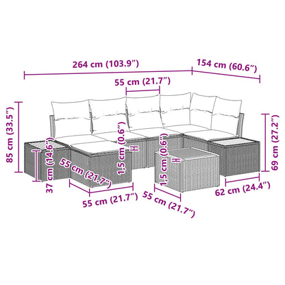 Garten-Sofa-Set mit Kissen 7 pcs Schwarz Poly-Rattan