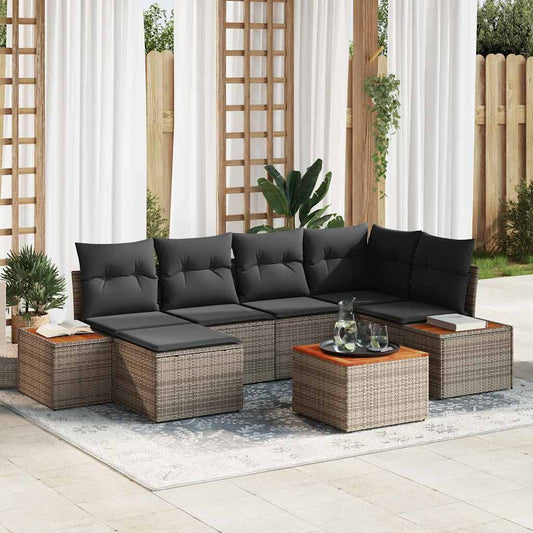 Garten-Sofa-Set mit Kissen 7 pcs Grau Poly-Rattan