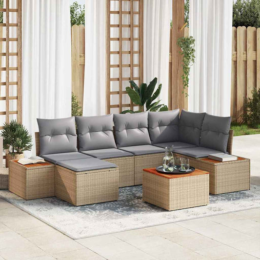 Garten-Sofa-Set mit Kissen 7 pcs Beige Poly-Rattan