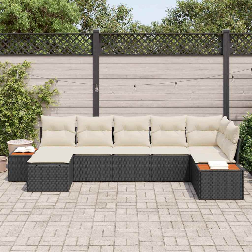 Gartensofa-set mit Kissen 7 pcs Schwarz Poly-Rattan