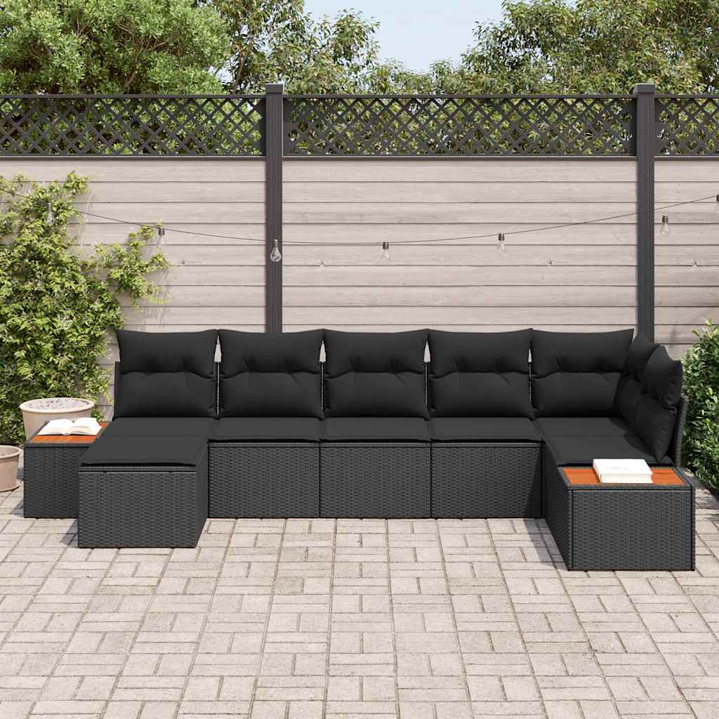 Garten-Sofa-Set mit Kissen 7 pcs Schwarz Poly-Rattan