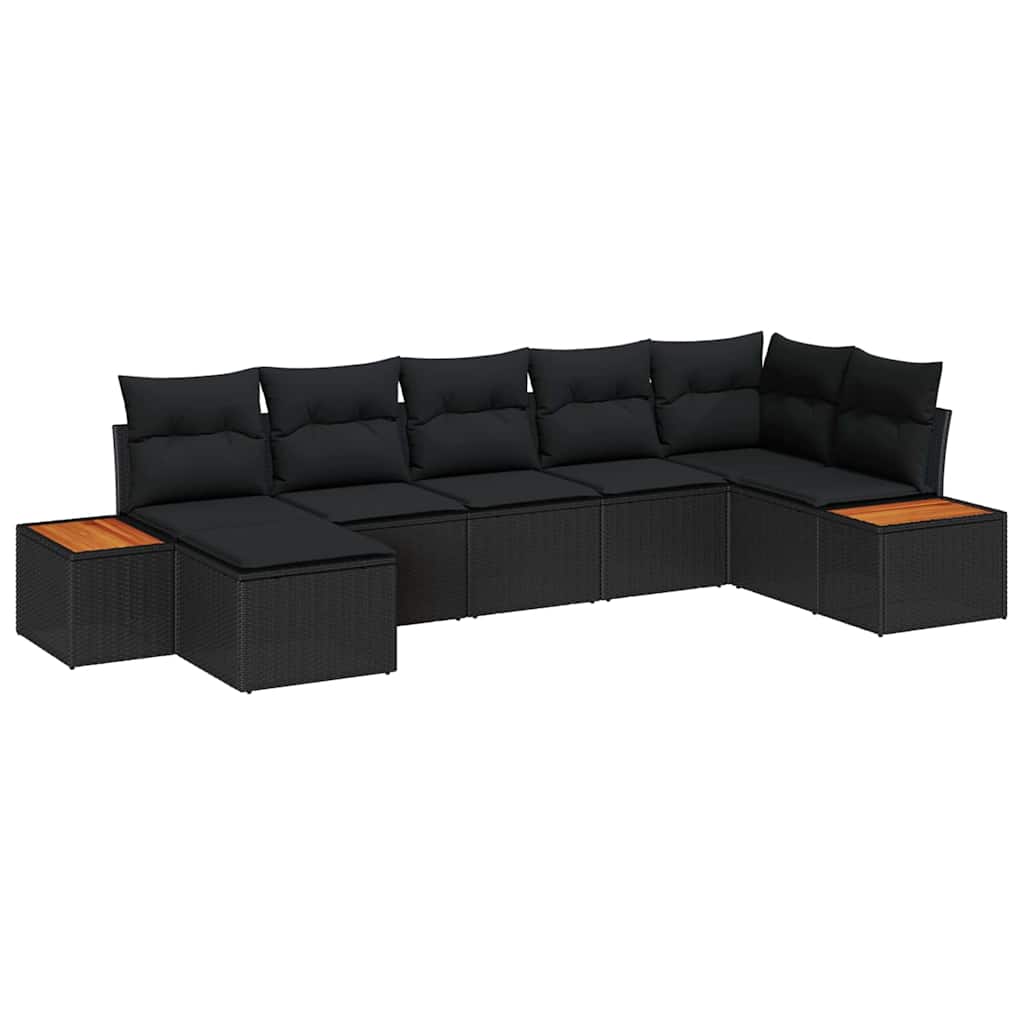 Gartensofa-set mit Kissen 7 pcs Schwarz Poly-Rattan