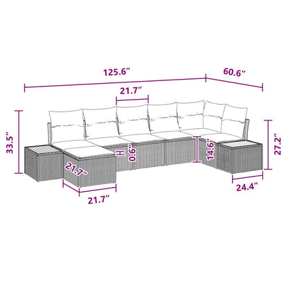 Garten-Sofa-Set mit Kissen 7 pcs Schwarz Poly-Rattan