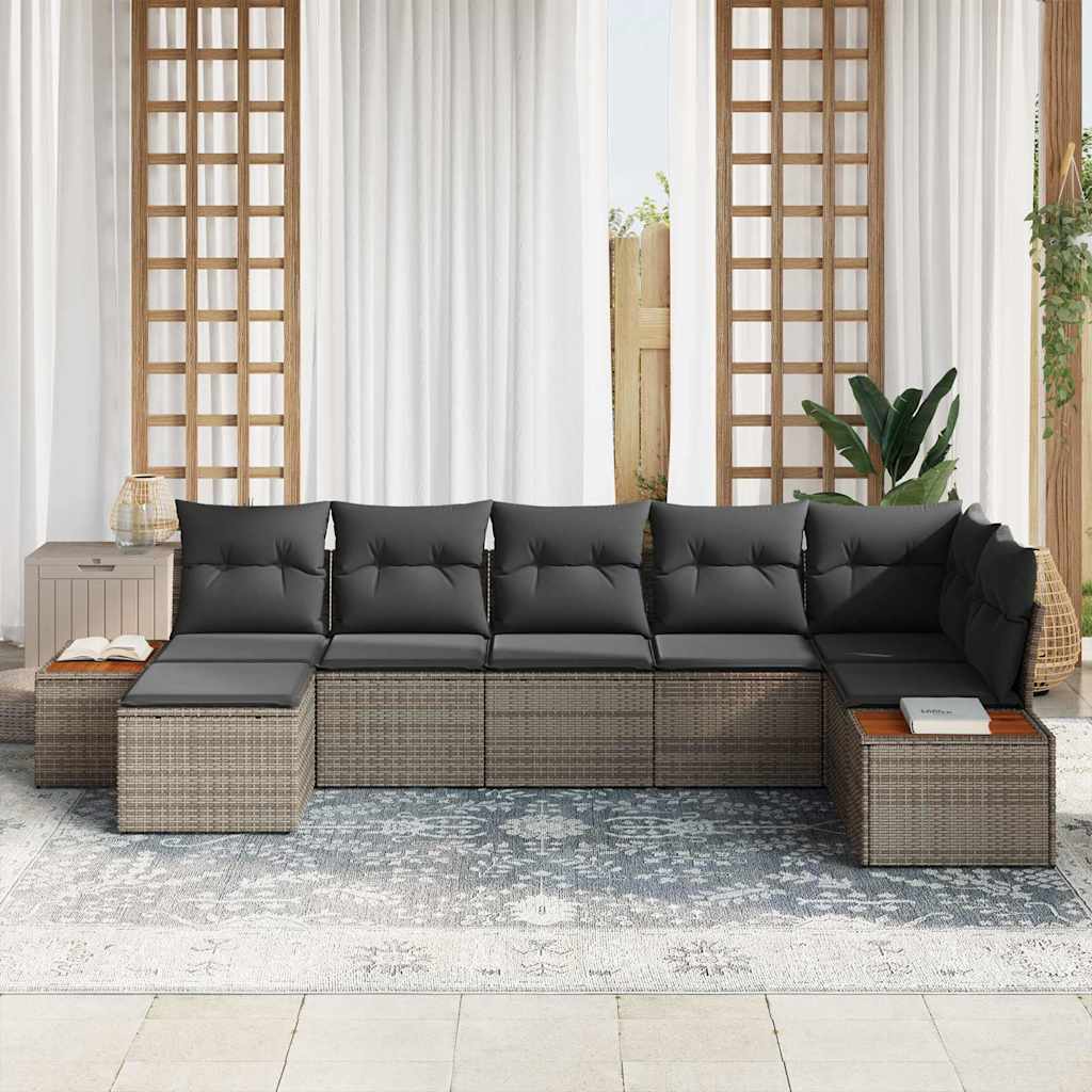 Garten-Sofa-Set mit Kissen 7 pcs Grau Poly Rattan
