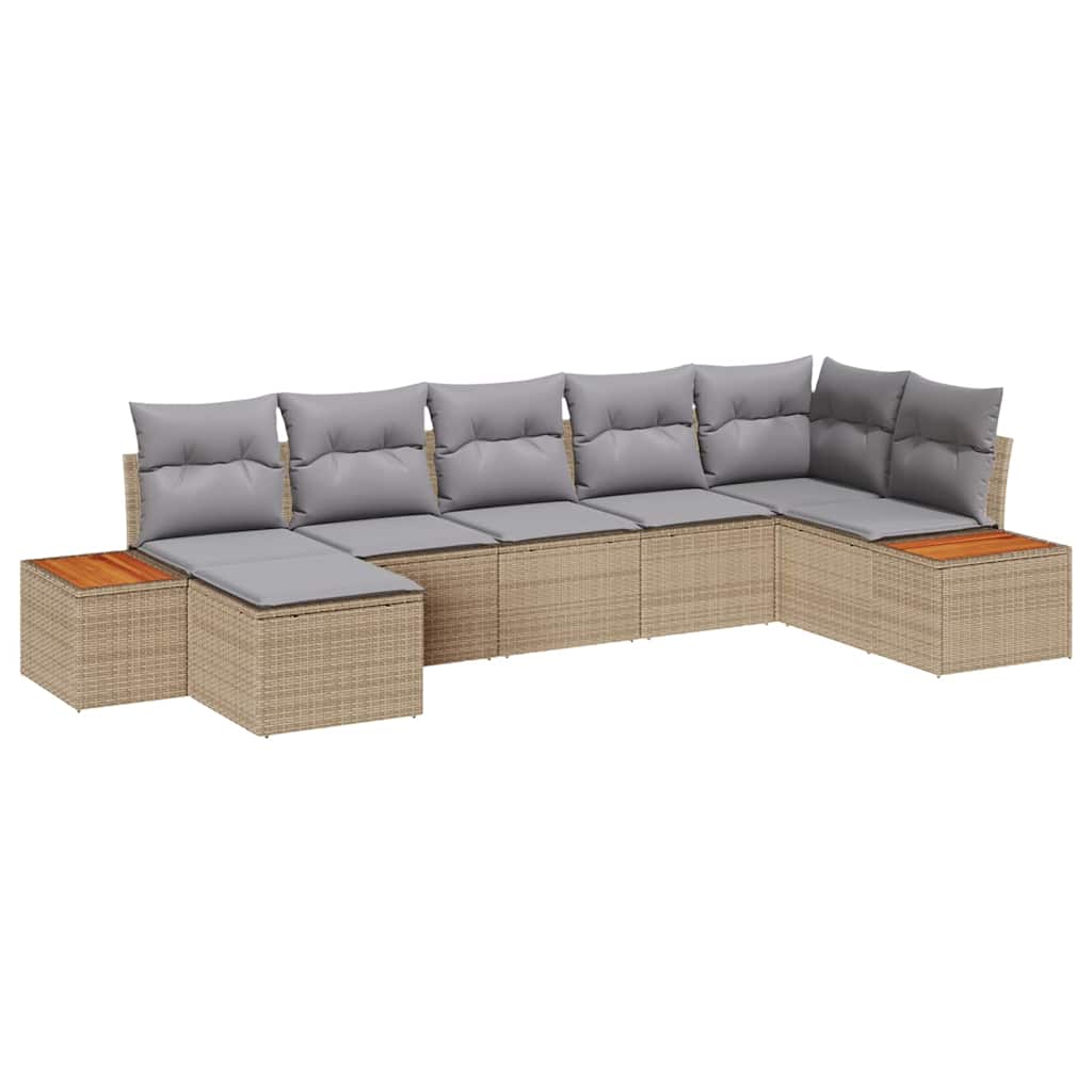 Garten-Sofa-Set mit Kissen 7 pcs Beige Poly Rattan