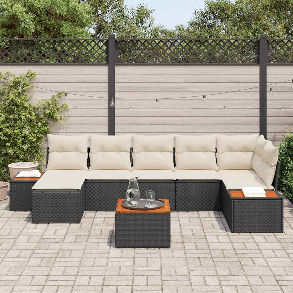 Garten-Sofa-Set mit Kissen 8 pcs Schwarz Poly-Rattan