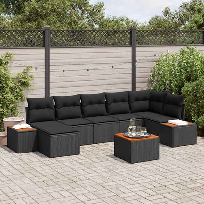 Garten-Sofa-Set mit Kissen 8 pcs Schwarz Poly-Rattan