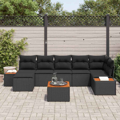 Garten-Sofa-Set mit Kissen 8 pcs Schwarz Poly-Rattan