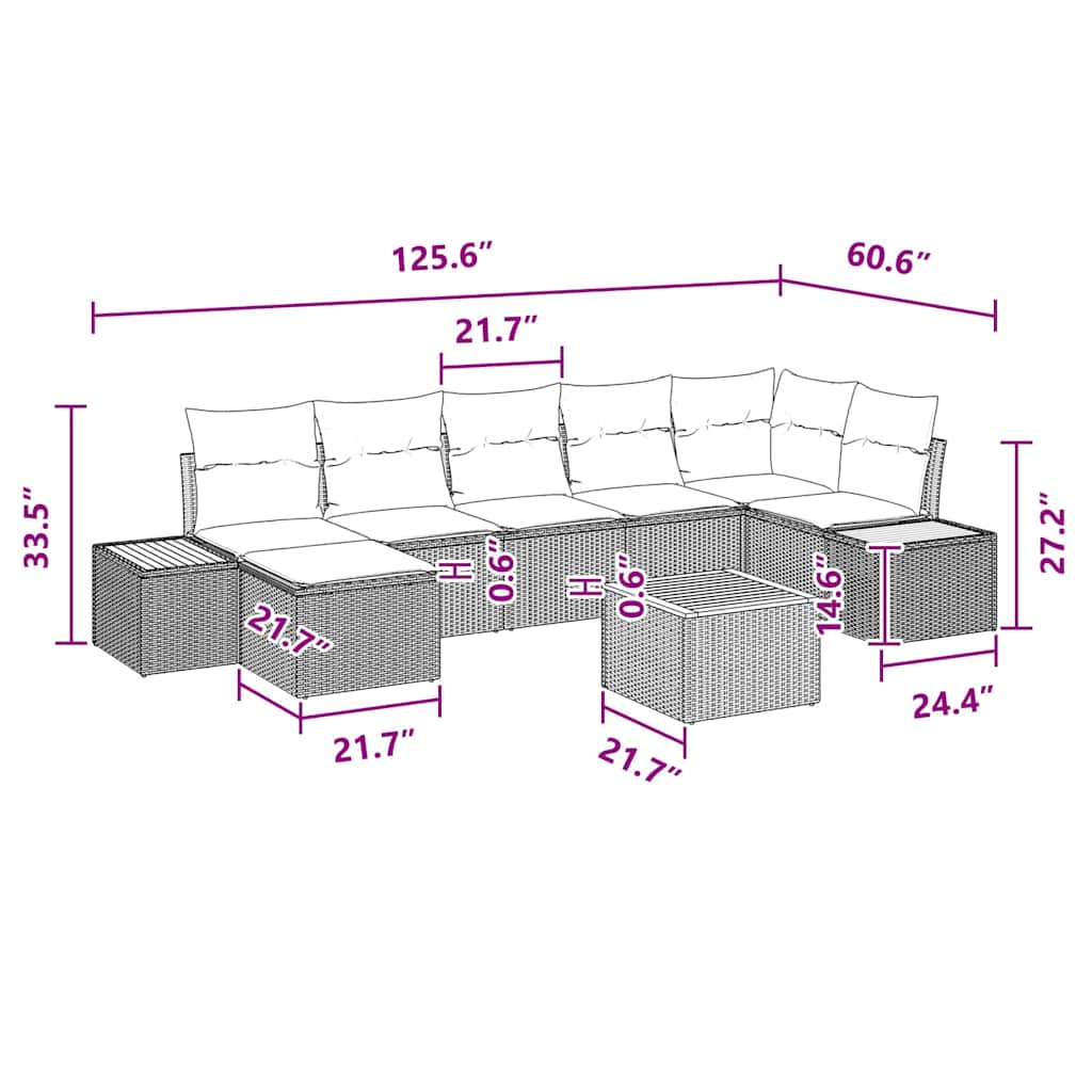 Garten-Sofa-Set mit Kissen 8 pcs Schwarz Poly-Rattan