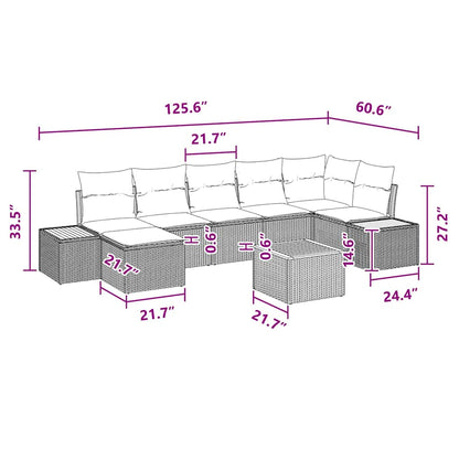 Garten-Sofa-Set mit Kissen 8 pcs Schwarz Poly-Rattan