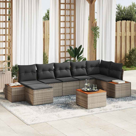 Garten-Sofa-Set mit Kissen 8 pcs Grau Poly-Rattan