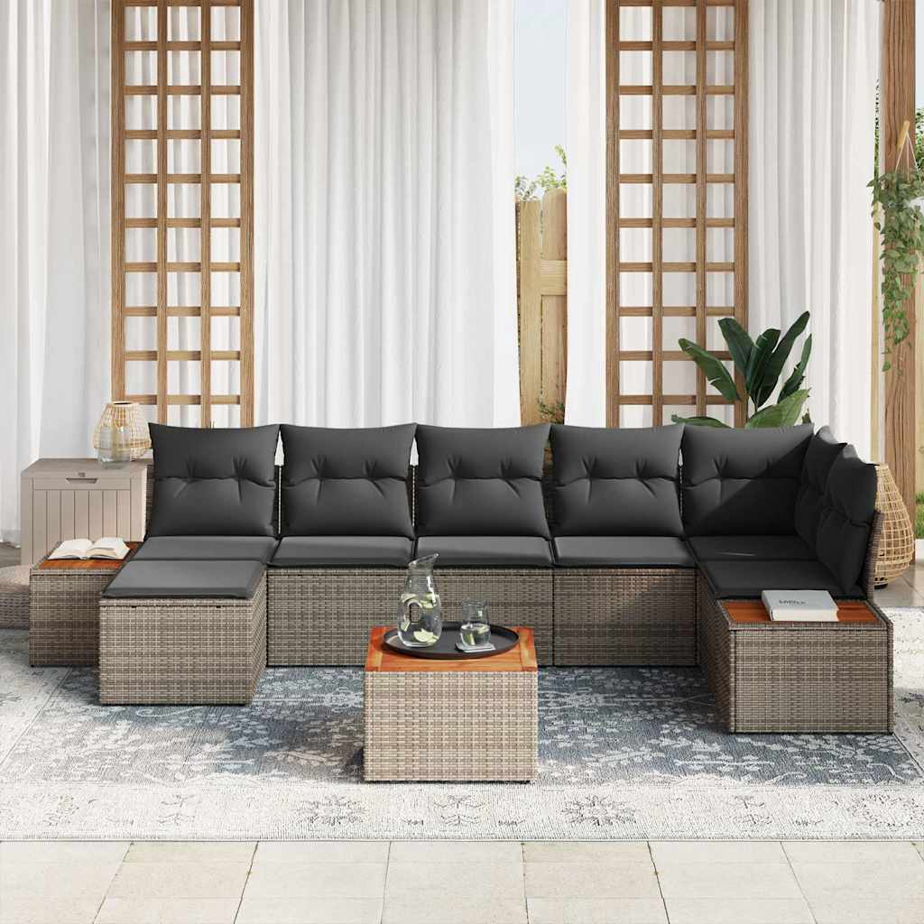 Garten-Sofa-Set mit Kissen 8 pcs Grau Poly-Rattan