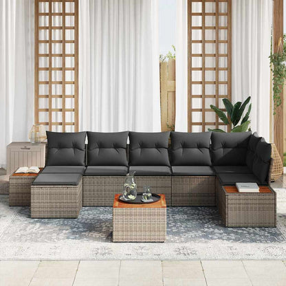Garten-Sofa-Set mit Kissen 8 pcs Grau Poly-Rattan