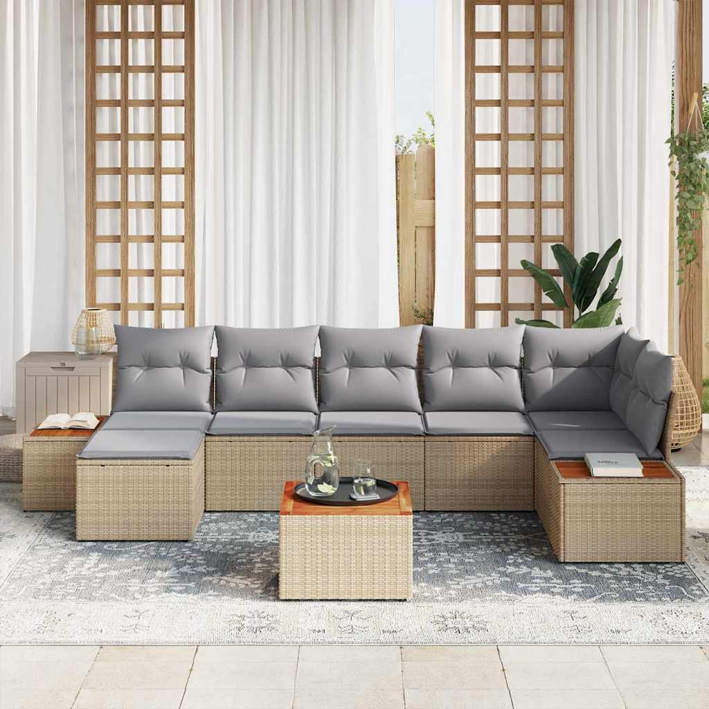 Garten-Sofa-Set mit Kissen 8 pcs Beige Poly-Rattan