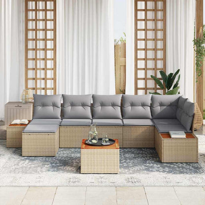 Garten-Sofa-Set mit Kissen 8 pcs Beige Poly-Rattan