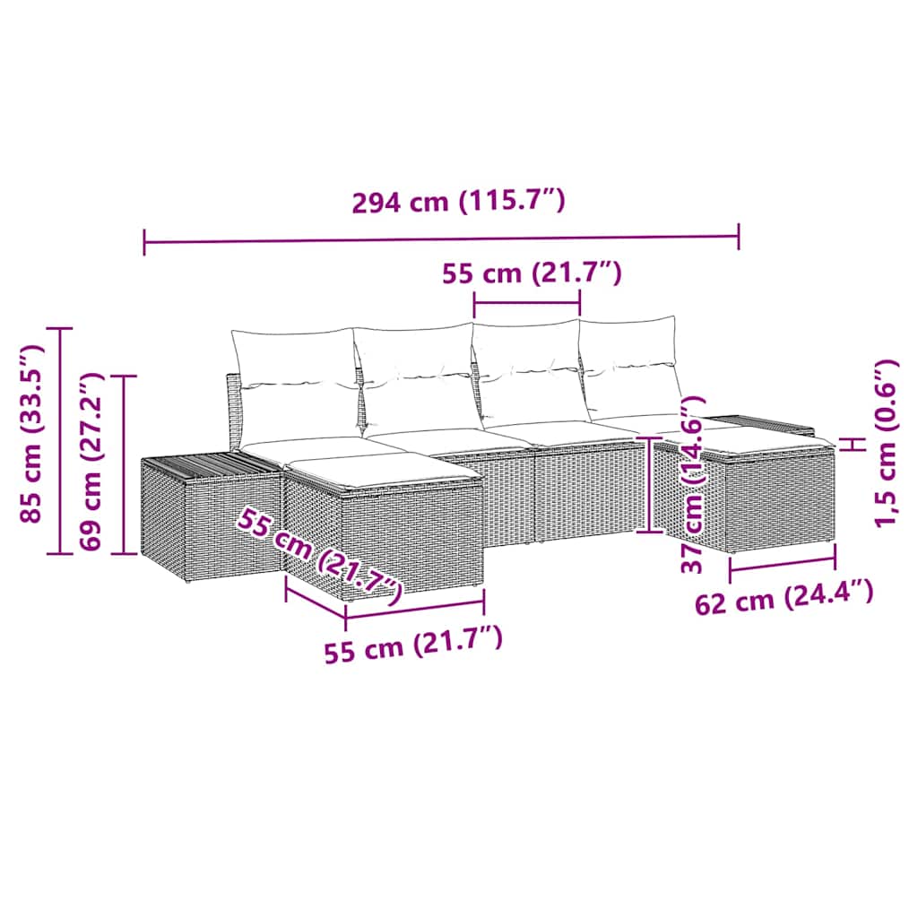 Garten-Sofa-Set mit Kissen 6 pcs Schwarz Poly-Rattan