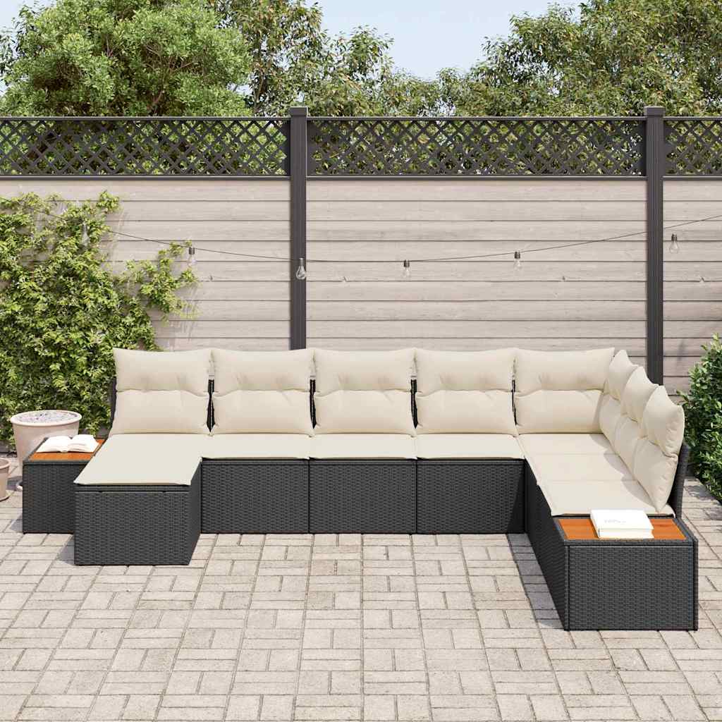 Gartensofa-set mit Kissen 8 pcs Schwarz Poly Rattan