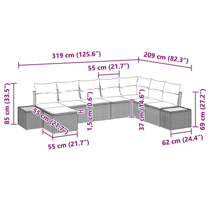 Gartensofa-set mit Kissen 8 pcs Schwarz Poly Rattan