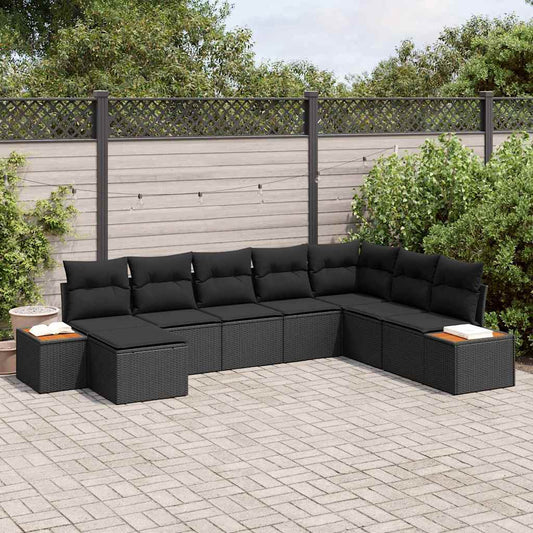Gartensofa-set mit Kissen 8 pcs Schwarz Poly Rattan
