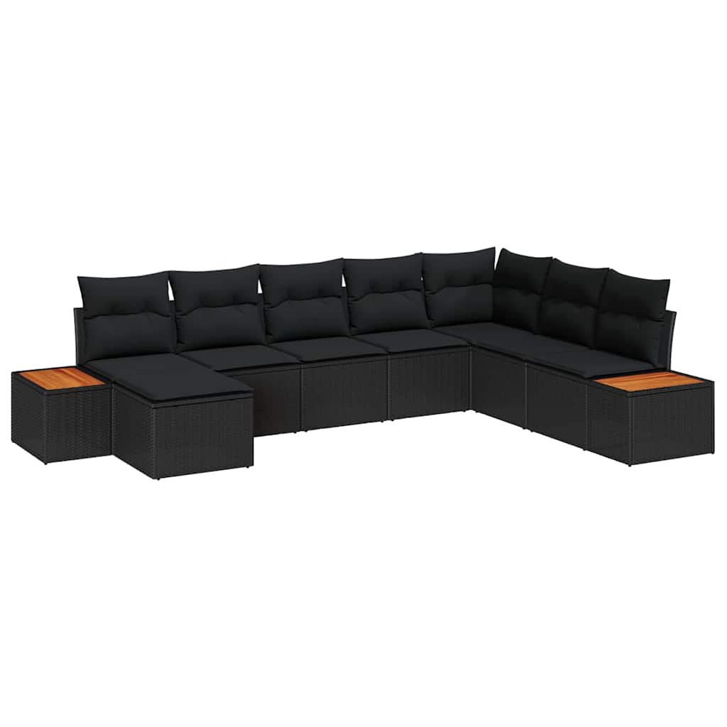 Garten-Sofa-Set mit Kissen 8 pcs Schwarz Poly-Rattan