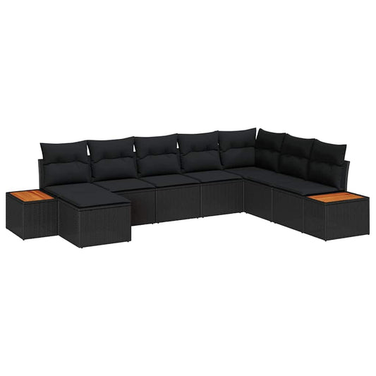 Garten-Sofa-Set mit Kissen 8 pcs Schwarz Poly-Rattan
