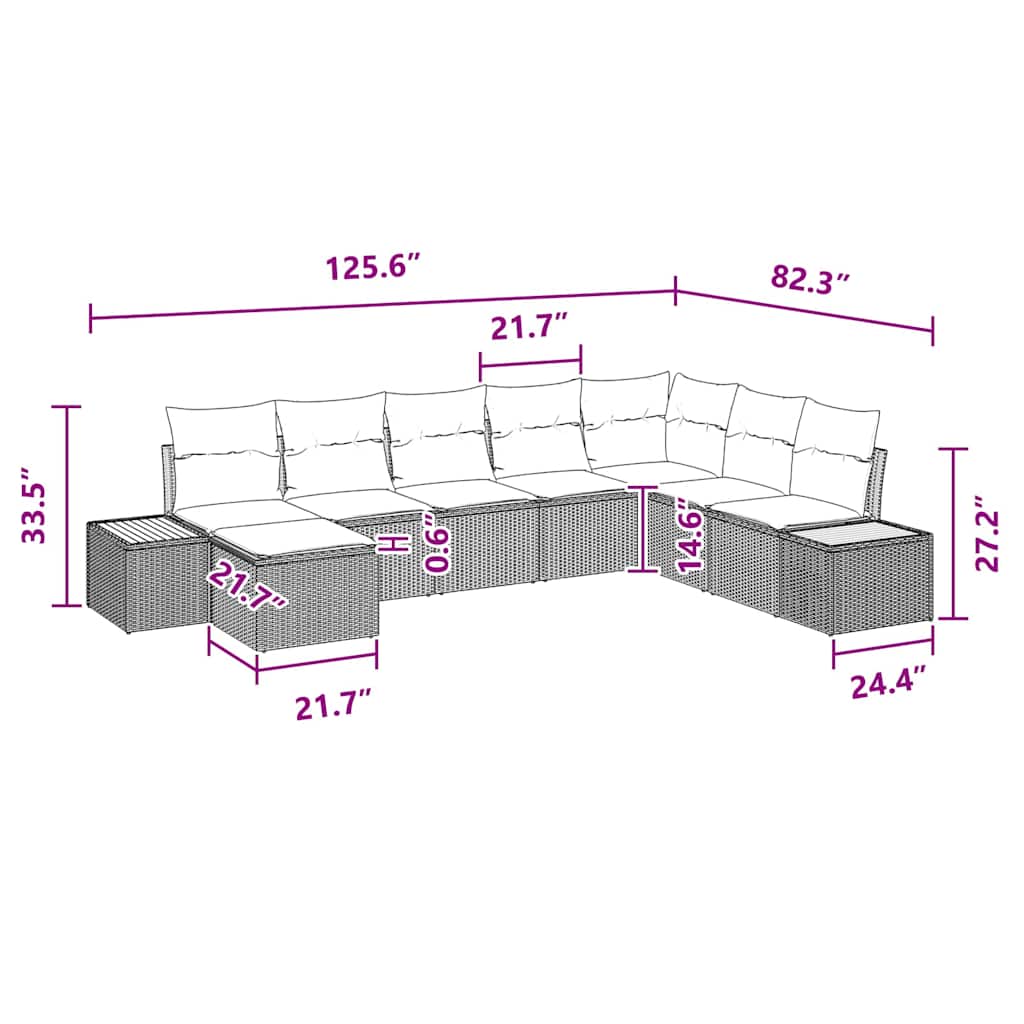 Garten-Sofa-Set mit Kissen 8 pcs Schwarz Poly-Rattan