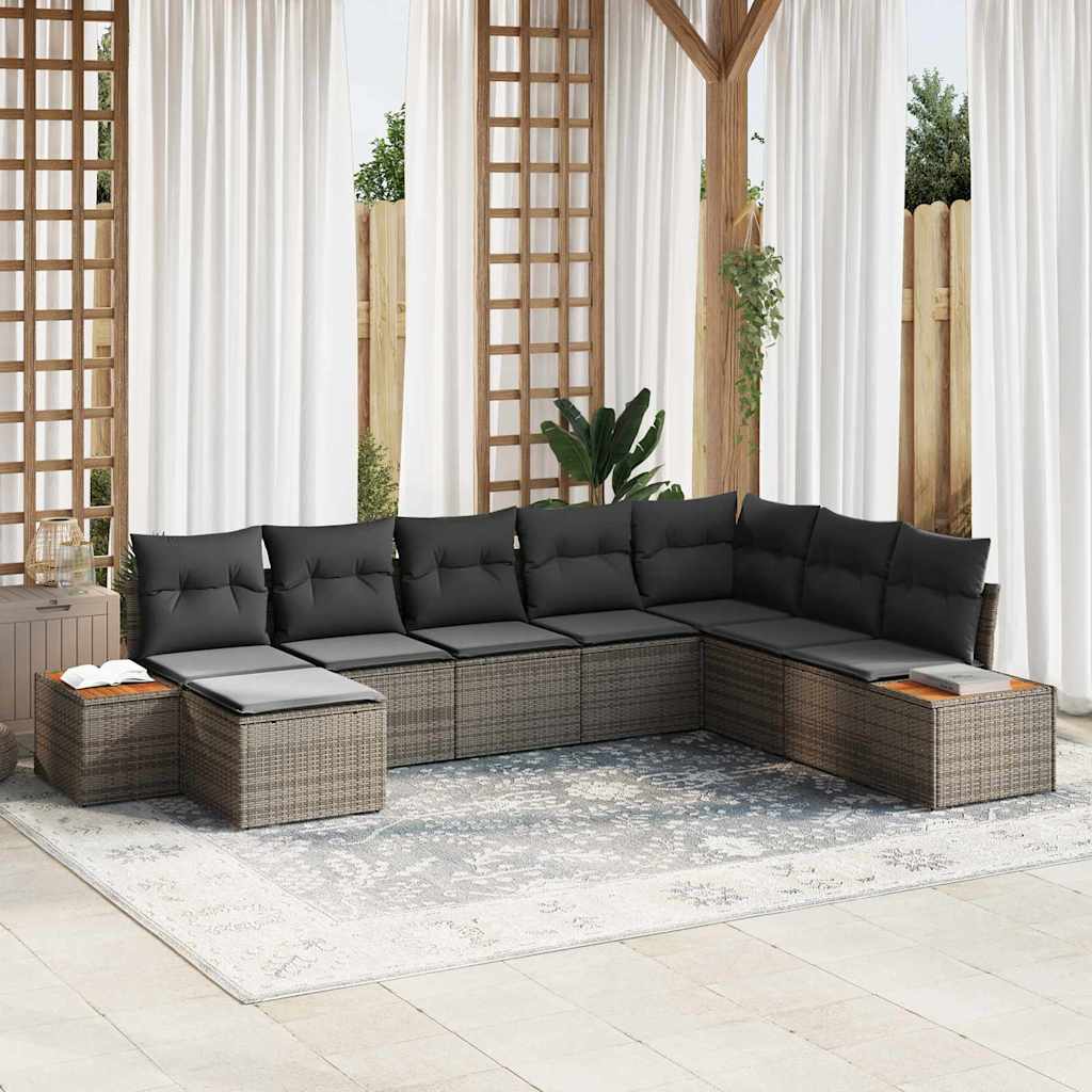 Garten-Sofa-Set mit Kissen 8 pcs Grau Poly-Rattan