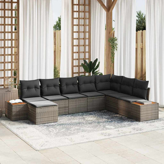 Garten-Sofa-Set mit Kissen 8 pcs Grau Poly-Rattan