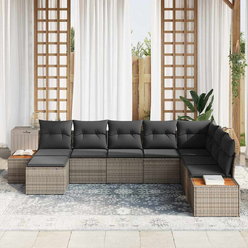 Garten-Sofa-Set mit Kissen 8 pcs Grau Poly-Rattan