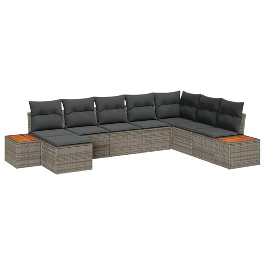 Garten-Sofa-Set mit Kissen 8 pcs Grau Poly-Rattan