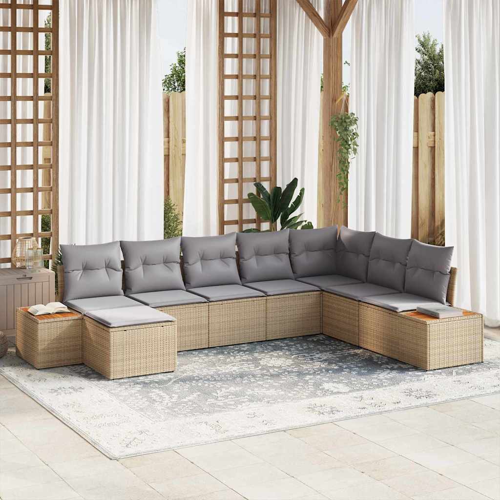 Garten-Sofa-Set mit Kissen 8 pcs Beige Poly-Rattan