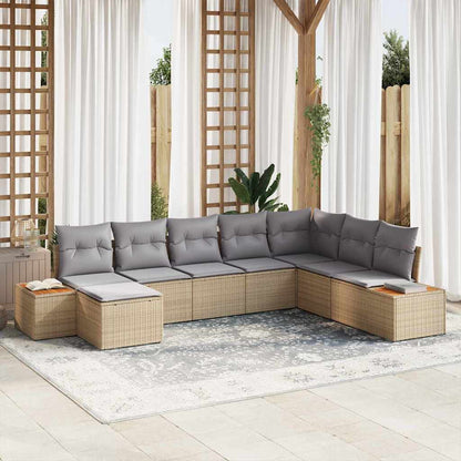 Garten-Sofa-Set mit Kissen 8 pcs Beige Poly-Rattan