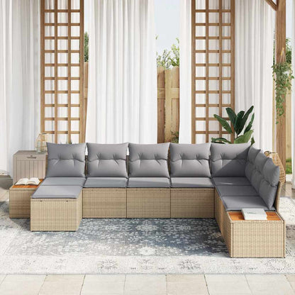 Garten-Sofa-Set mit Kissen 8 pcs Beige Poly-Rattan
