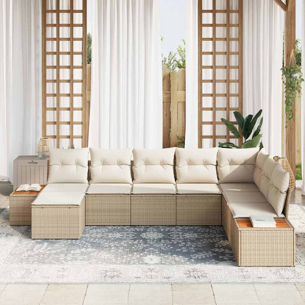 Gartensofa-set mit Kissen 8 pcs Beige Poly Rattan