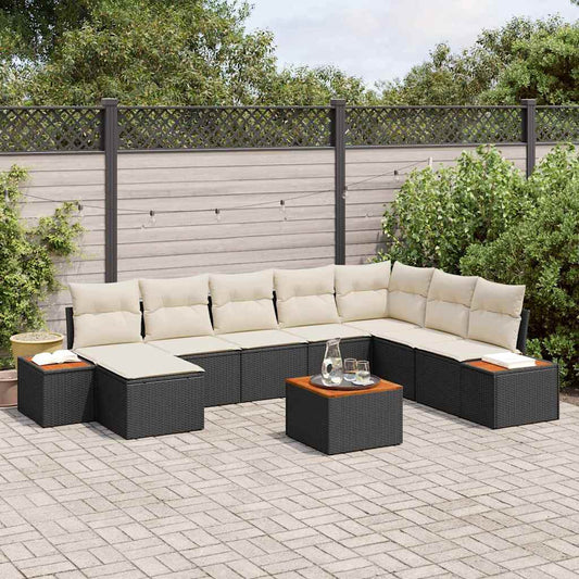 Garten-Sofa-Set mit Kissen 9 pcs Schwarz Poly-Rattan