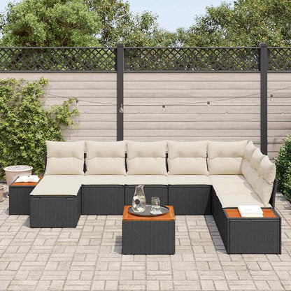 Gartensofa-set mit Kissen 9 pcs Schwarz Poly Rattan