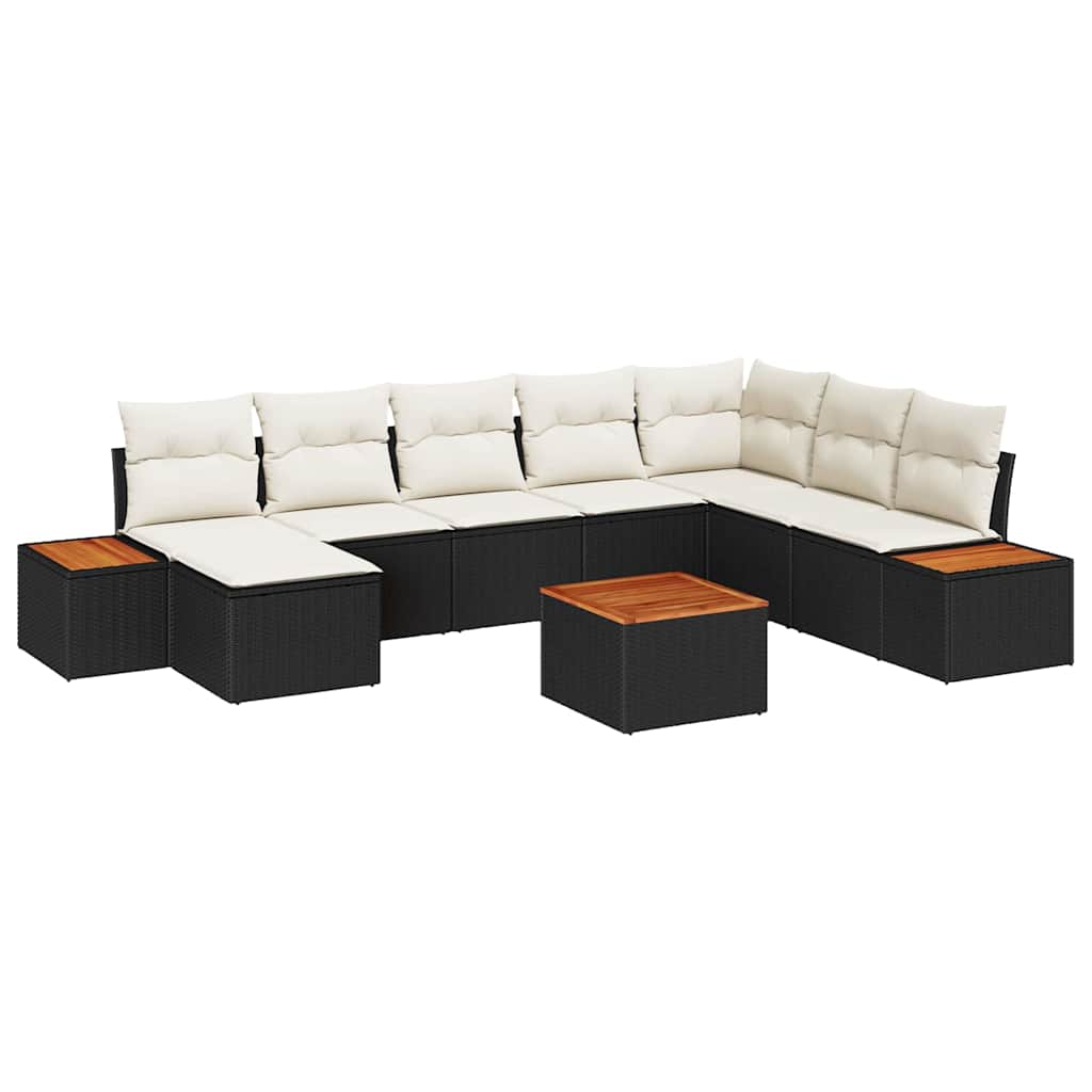 Gartensofa-set mit Kissen 9 pcs Schwarz Poly Rattan