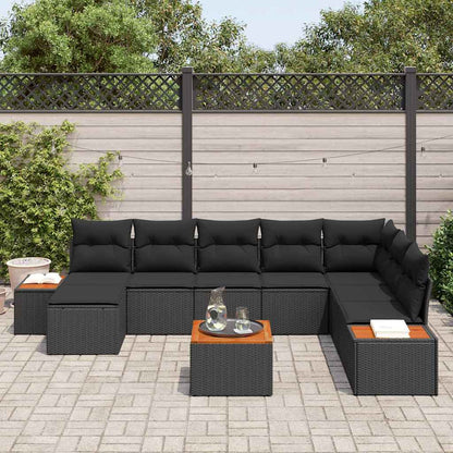 Gartensofa-set mit Kissen 9 pcs Schwarz Poly Rattan