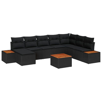 Gartensofa-set mit Kissen 9 pcs Schwarz Poly Rattan
