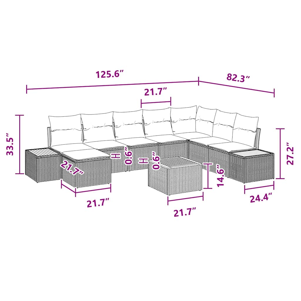 Garten-Sofa-Set mit Kissen 9 pcs Schwarz Poly-Rattan