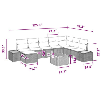 Garten-Sofa-Set mit Kissen 9 pcs Schwarz Poly-Rattan