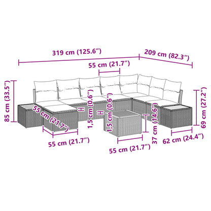 Gartensofa-set mit Kissen 9 pcs Schwarz Poly Rattan