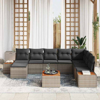Garten-Sofa-Set mit Kissen 9 pcs Grau Poly-Rattan